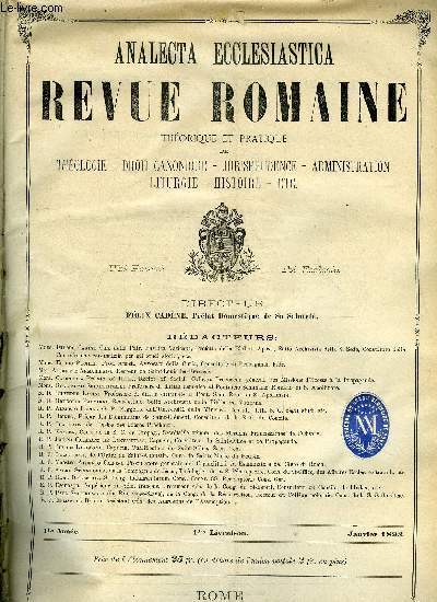 Analecta Ecclesiastica - revue romaine thorique et pratique en 16 volumes de 1893  1909
