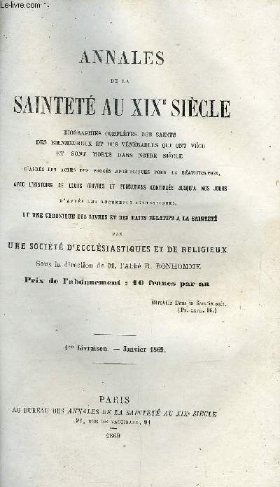 Annales de la saintet au XIX sicle en 11 volumes de 1869  1875