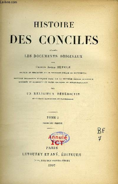 Histoire des conciles d'aprs les documents originaux 11 tomes en 12 volumes - tome X 2e partie manquant