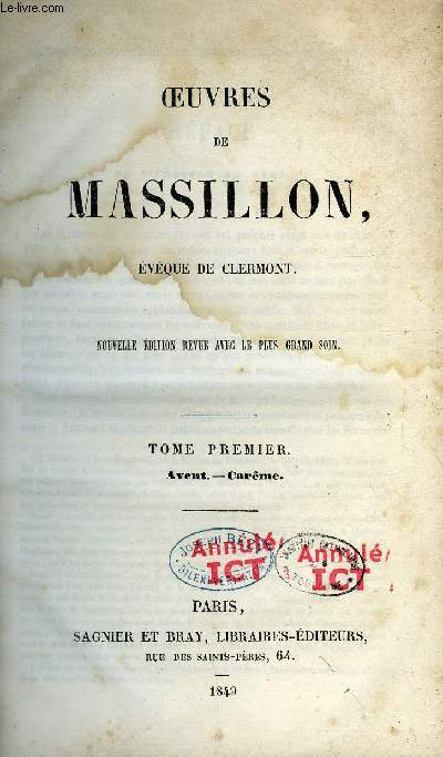 Oeuvres de Massillon, vque de Clermont en 4 tomes