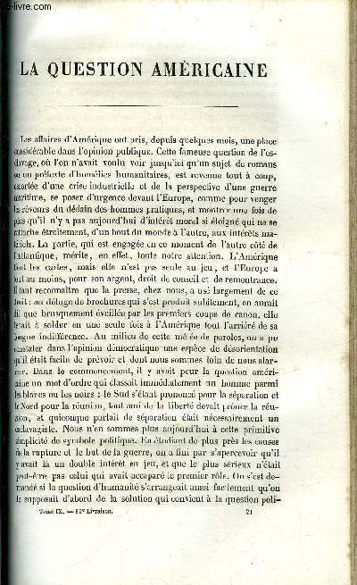 Revue nationale et trangre, politique, scientifique et littraire - tome IX - livraison n 35 - La question amricaine par R. de Fontenay, Un vieux garon par Edmond Castellan, L'Autriche et l'ancienne rpublique de Venise par Jules Grenier, Revue