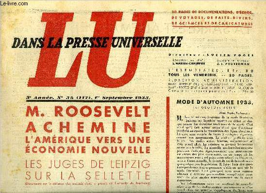 Lu dans la presse universelle n 117 - La sarre est allemande, L'Italie et la Yougoslavie par Carlo Sforza, La pacification du Maroc, Pour l'amnistie, un appel de Romain Rolland, L'invasion d'Andorre, Vers le rglement du problme d'Europe centrale