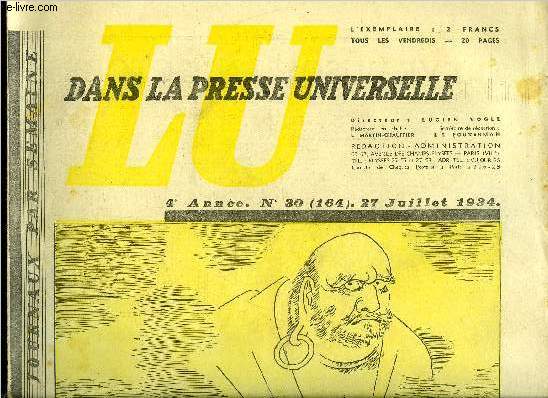 Lu dans la presse universelle n 164 - Trve jusqu'en octobre, Un seul moyen pour chapper aux gaz : la fuite, En Pologne, La Pologne devant la crise, L'Alliance avec Hitler, une interview de Jean Renaud, Autour du pacte oriental, La Pologne fara da se