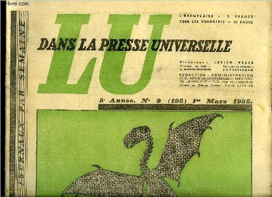 Lu dans la presse universelle n 195 - L'influence franaise et les dettes russes par Walter Duranty, Le partage de l'Est, Pologne et allemagne, un mule polonais de M. Alfred Rosenberg, Lu a l'coute, concert europen, La scurit de la France