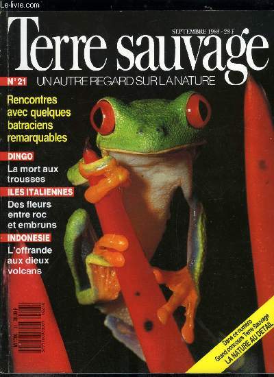 Terre sauvage n 21 - Rencontres avec quelques batraciens remarquables par Michael et Patricia Fogden, Mono, un lac a la drive par Jeff Palmedo, Dingo : la mort aux trousses par Brigitte Hemmerlin, Iles italiennes, des fleurs entre roc et embruns