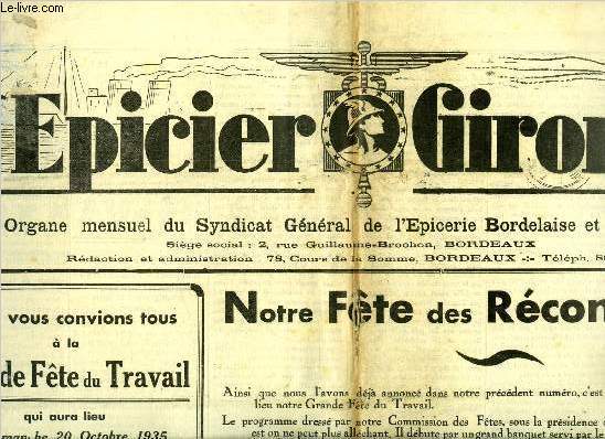 L'picier Girondin n 120 - Impots sur les bnfices commerciaux, commissions et forfaits, Notre fte des rcompenses, Taxe unique sur les fruits d'importation, avis a nos adhrents, La scie, Chronique des fraudes, Bnfices industriels et commerciaux