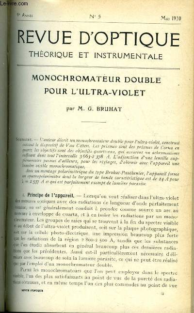 Revue d'optique thorique et instrumentale n 5 - Monochromateur double pour l'ultra violet par G. Bruhat, Les altimtres optiques en tlmtrie monostatique par Armand de Gramont, Sphromtre a palpeur pour mesurer la courbure des surfaces sphriques