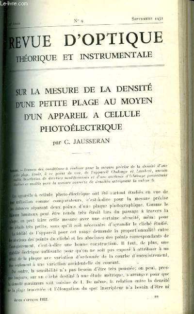 Revue d'optique thorique et instrumentale n 9 - Sur la mesure de la densit d'une petite plage au moyen d'un appareil a cellule photolectrique par C. Jausseran, Les tolrances de parallaxe dans les lunettes de pointage et d'observation par Thade