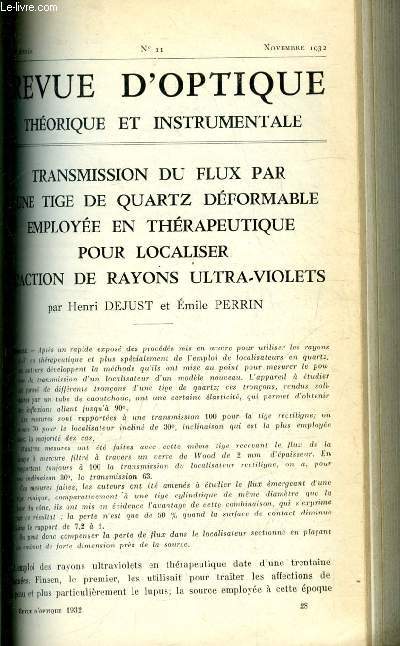 Revue d'optique thorique et instrumentale n 11 - Transmission du flux par une tige de quartz dformable employe en thrapeutique pour localiser l'action de rayons ultra violets par Henri Dejust et Emile Perrin, Visibilit des buts clairs