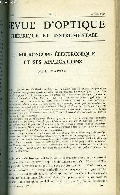 Revue d'optique thorique et instrumentale n 4 - Le microscope lectronique et ses applications par L. Marton, Optique lectronique des systmes centrs par Emile Henriot, Nouvel appareil d'clairage sans ombres portes destin a l'clairage du champ