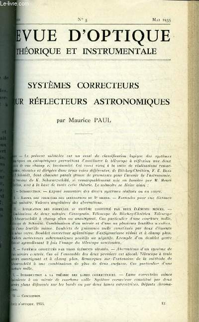 Revue d'optique thorique et instrumentale n 5 - Systmes correcteurs pour rflecteurs astronomiques par Maurice Paul, Spectrogaphe a prisme objectif par L. Herman et Mme R. Herman