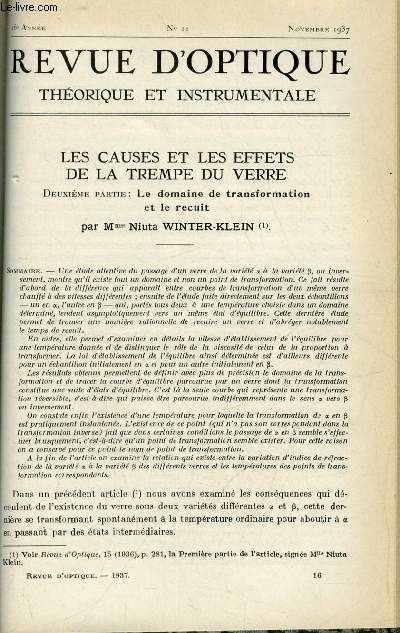 Revue d'optique thorique et instrumentale n 11 - Les causes et les effets de la trempe du verre par Niuta Winter Klein, Un monochromateur sans dviation pour visible et ultraviolet par Ren Fortrat