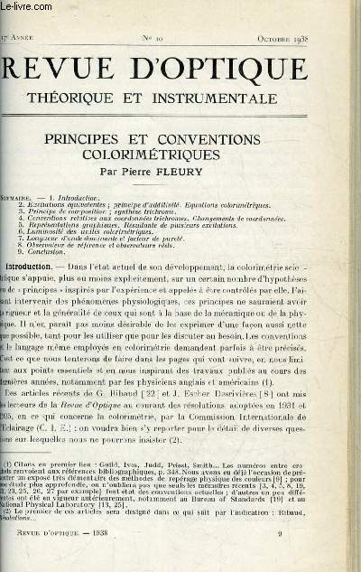 Revue d'optique thorique et instrumentale n 10 - Principes et conventions colorimtriques par Pierre Fleury, Etude des faisceaux convergents par Lon Lenouvel et Franois Lenouvel, Monochromateur a prisme de quartz et a miroirs avec graduation