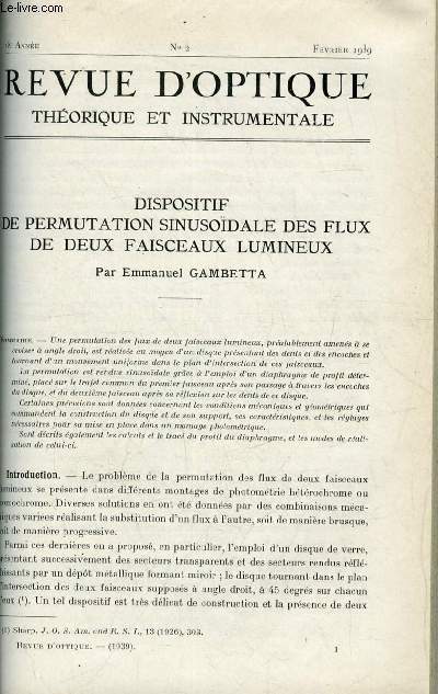 Revue d'optique thorique et instrumentale n 2 - Dispositif de permutation sinusodale des flux de deux faisceaux lumineux par Emmanuel Gambetta, Nouveau dispositif destin a des comparaisons prcises de pouvoirs rflecteurs en lumire polarise quasi