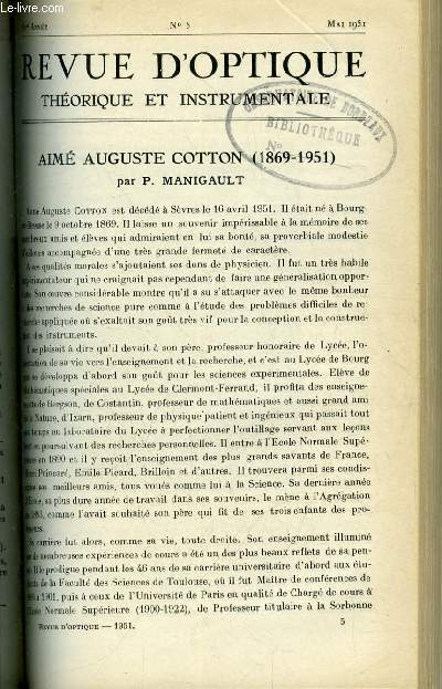 Revue d'optique thorique et instrumentale n 5 - Aim Auguste Cotton (1869-1951) par P. Manigault, Observation des objets transparents par la mthode de Tolansky par Maurice Franon