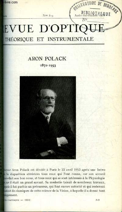 Revue d'optique thorique et instrumentale n 8-9 - Aron Polack 1872-1953, Mises au point de meilleure nettet et de meilleure rsolution pour un objectif entach d'aberration sphrique, du 3e ordre par Christiane Dupouy-Camet, Filtres d'amplitude