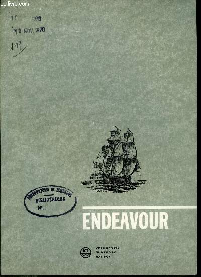 Endeavour volume XXIX n 107 - Automatisation de l'optique astronomique, Transmission de l'nergie micro onde par A.L. Cullen, Les systmes radiculaires et la nutrition des plantes par R. Scott Russell, Jean Rodolphe Glauber et la naissance de la chimie