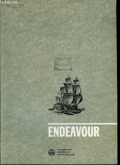 Endeavour volume XXXI n 114 - L'radication du paludisme, Les composs des gaz nobles par Neil Bartlett, Ressources minires potentielles du fond des mers par John S. Tooms, Les clones de cellules formatrices d'anticorps, slection naturelle