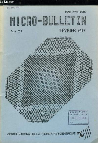 Micro-Bulletin n 23 - Une petite distraction, La mthode CESTAC par Jean Vignes, Turbo-Prolog par Michel Dreyfus, La cartographie sur Macintosh par Stphane Sinclair, La M.A.M.A. par Patrick Stoclet, Dataspace par Michel Dreyfus, Essai de l'ordinateur