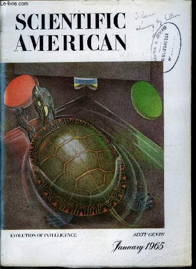 Lot de 10 numros de l'anne 1965 de la revue Scientific American - Avril et Novembre manquants - Evolution of intelligence, Texture and visual perception, The structure of crystal surfaces, Scythian goddess, Laser photograph, Four-bug problem, Salmon