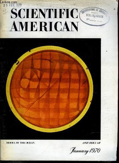 Lot complet de 12 numros de l'anne 1970 de la revue Scientific American - Model of the ocean, Large-scale electronic integration, Lunar laser reflector, Hydrogen electron cloud, Sulfur, Computer displays, Globular-cluster stars, Medieval windmill