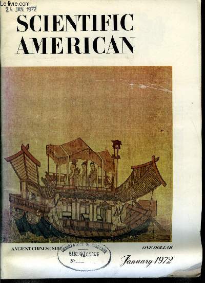 Lot complet de 12 numros de l'anne 1972 de la revue Scientific American - Ancient chinese ship, Experience and the brain, Nonvisual light reception, Cytochrome molecule, The great race of 1895, Contour and contrast, The X-ray sky, Imprinting in nature