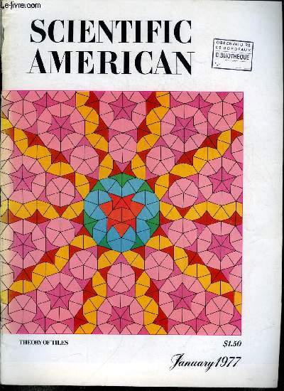 Lot de 8 numros de l'anne 1977 de la revue Scientific American - Avril, Juin, Septembre, Dcembre manquants - Theory of tiles, The moon of mars, Acoustics of the singing voice, Exploring the herbarium, Insect eye, Kangaroos, Side-looking radar image