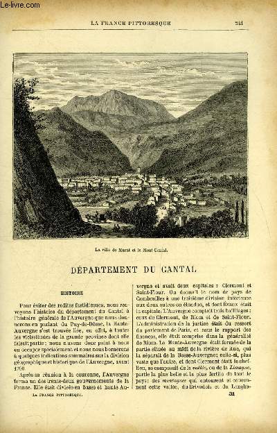 La France pittoresque tome 1 - Dpartement du Cantal - Histoire, La ville de Murat et le Mont Canal, Moeurs et caractres, Paysanne du Cantal