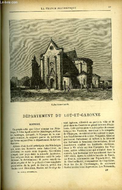 La France pittoresque tome 3 - Dpartement du Lot-et-Garonne - Eglise Saint Caprais, Histoire, Caractre et moeurs, Agriculture et industrie, Costume populaire du Lot-et-Garonne