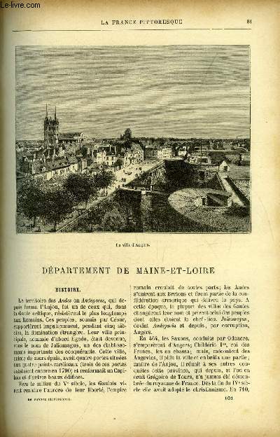 La France pittoresque tome 3 - Dpartement de Maine-et-Loire - La ville d'Angers, Histoire, Antiquits, Caractre, moeurs, Langage, Costume des environs d'Angers