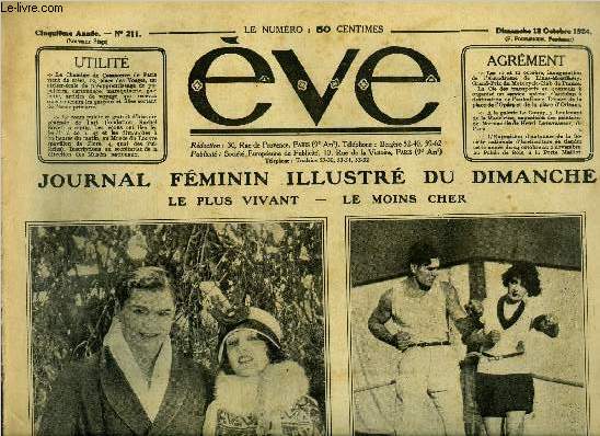 Eve n 211 - Jack Dempsey et l'artiste de l'cran Estelle Taylor sa fiance, Dempsey initie sa fiane aux mystres de la boxe, Le grand prix de couture, Un manteau a transformation, Comment j'ai dcouvert l'Amrique par Maurice Dekobra, Trois belles