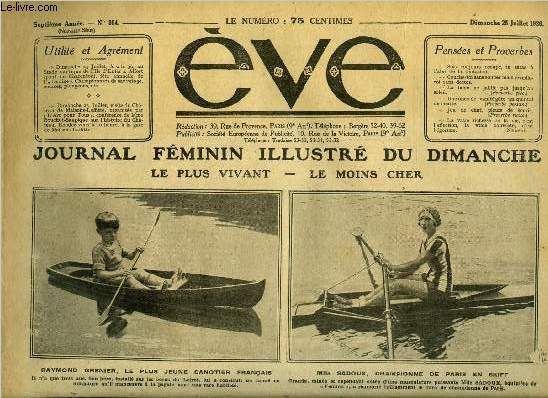 Eve n 304 - Raymond Grenier, le plus jeune canotier franais, Mlle Sadoux, championne de Paris en skiff, L'quipe d'Academia, championne de Paris en quatre, L'institut lectromcanique fminin, Un bel exemple d'endurance fminine, Auprs du divan