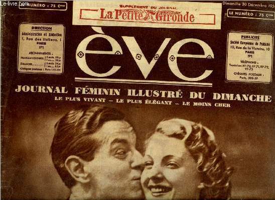 Eve n 744 - Mademoiselle Paris 1935, Un favori du succs Jean Servais, Les astres et leur mystre par Gine Brah, Nuit de Noel au Hoggar par M.E. de Bonneuil, Vers l'an nouveau, La maison des coeurs inquiets par Yvette Prost, A chacun sa moiti