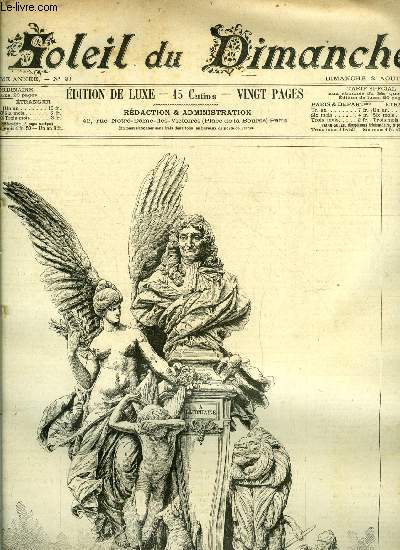 Le soleil du dimanche n 31 - Inauguration du monument de la fontaine au Ranelach, La duchesse par Paul Marrot, Beaux arts - l'enfant prodigue, tableau de Feridel, Fleurs de Moka par Oscar Mtnier, Mariage manqu par Pierre Sales, La gueuse par Jean