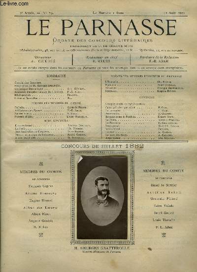 Le parnasse - organe des concours littraires de Paris - 6e anne n 59 - M. Georges Gratterolle, biographie, Ballade par Germain Picard, A l'auteur des Epaves par F.E. Adam, Nature morte par R. Miles, Portrait d'Alice par Louis Tiercelin, Eros enchain