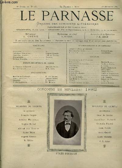 Le parnasse - organe des concours littraires de Paris - 6e anne n 63 - Jules Fouquet, biographie, La chanson de lycoris par Germain Picard, Hoc erat in votis par F.E. Adam, Madame de Condorcet par E. des Essarts, Ocan, que dis-tu ? par Amde Burion