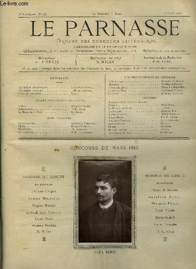 Le parnasse - organe des concours littraires de Paris - 7e anne n 67 - Paul Roux, L'aeul par Germain Picard, Indiscrtion par F.E. Adam, Le matin de la noce par R. Miles, Sentier perdu par Alexandre Piedagnel, Idylle par Ernest Dubreuil, Pic Pocket