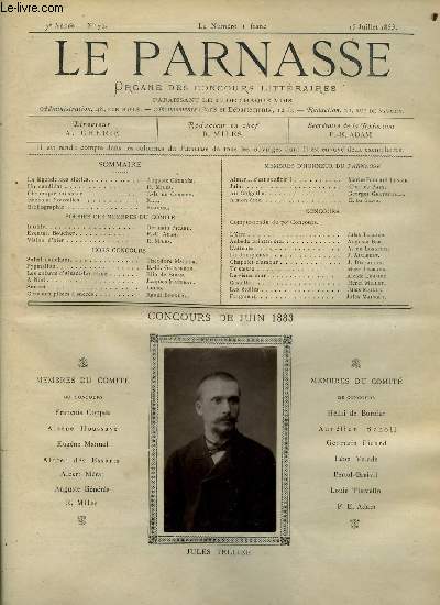 Le parnasse - organe des concours littraires de Paris - 7e anne n 70 - Jules Tellier, La lgende des sicles par Auguste Gners, Inutile par Germain Picard, Eventail Boucher par F.E. Adam, Vision d'hier par R. Miles, Soleil couchant par Thodore