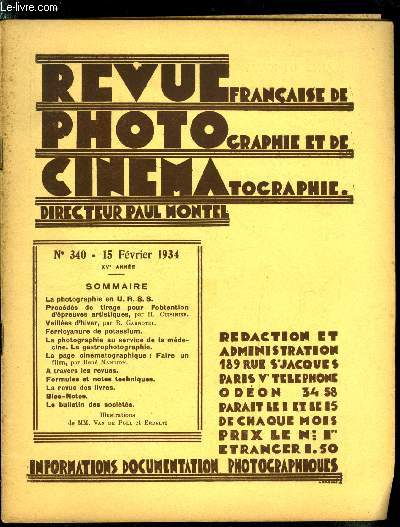 Revue franaise de photographie et de cinmatographie n 340 - La photographie en U.R.S.S., Procds de tirage pour l'obtention d'preuves artistiques par H. Cuisinier, Veilles d'hiver par R. Garnotel, Ferricyanure de potassium, La photographie