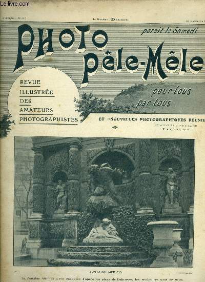 Photo ple-mle n 183 - Fontaine Mdicis, Les expositions photographiques par Leancour, Dtermination de la distance focale des objectifs symtriques, Le plus grand appareil photographique du monde par H.R.W., La diffusion et le fou en photographie