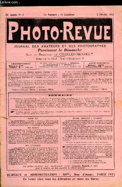 Photo-revue n 5 - Action des acides dans le virage au platine par A. et L. Lumire et Seyewentz, Filtres pour les rayons calorifiques par Dr Th, La photographie transformiste par L. Ducos du Hauron, La photographie industrielle : les illustrations
