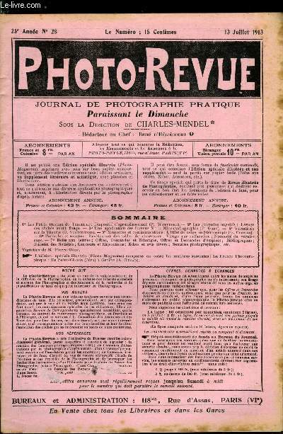 Photo-revue n 28 - Dispositifs d'agrandissement par P. Watteyre, Les procds ngatifs : lavage des clichs avant fixage, Une application des rayons X ; la microradiographie par P. Goby, Variations sur la thorie par G. Schweitzer, L'effet de neige