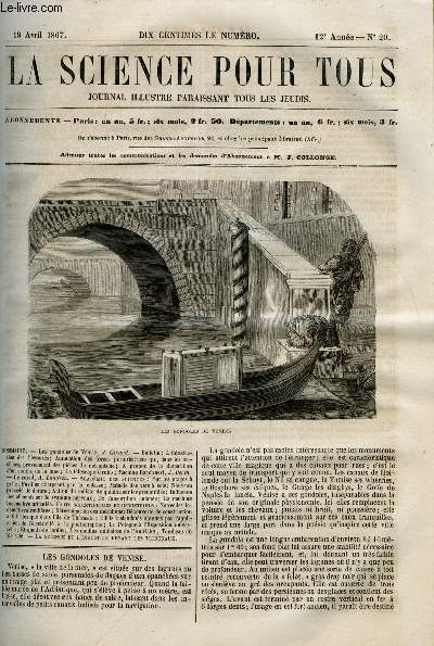 La science pour tous n 20 - Les gondoles de Venise par J. Girard, L'intoxication des blessures, Annulation des forces perturbatrices qui, dans les machines, proviennent des pices du mcanisme, A propos de la disparition d'un cratre de la lune