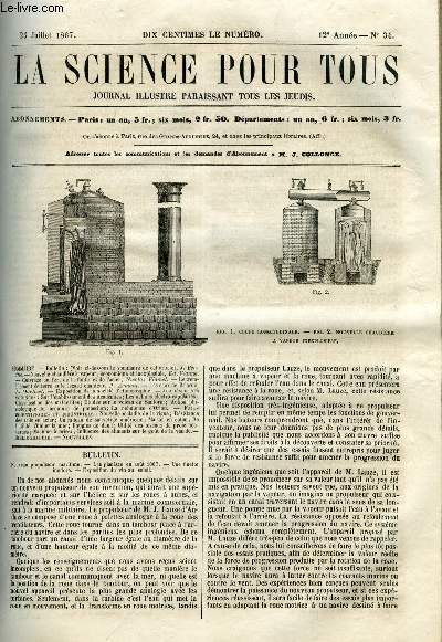 La science pour tous n 34 - Nouveau propulseur maritime, Les plantes en aout 1867, Une tinette inodore, Exposition du vin au soleil, Nouvelle chaudire a vapeur, conomique et inexplosible par Ed. Vianne, Cuivrage du fer, de la fonte et de l'acier