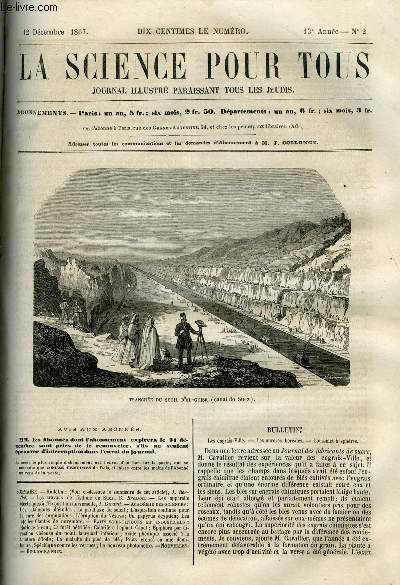 La science pour tous n 2 - Les engrais ville, Les aurores borales, Coussinet a sphres, Les travaux de l'isthme de Suez par G. Bresson, Les appareils lectriques a l'exposition universelle par J. Girard, Les catalogues d'toiles, La parallaxe du soleil