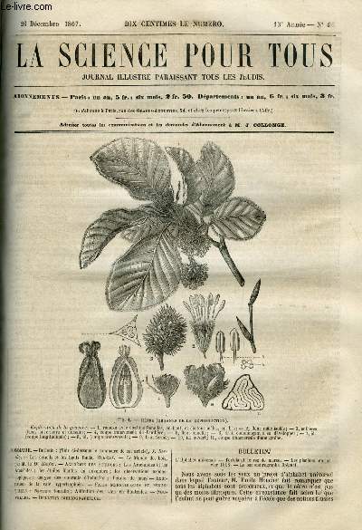 La science pour tous n 4 - L'aphalbet universel, Tortola et le raz de mare, Les plantes en janvier 1868, Le baromtrographe Brguet, Les cueils et les hauts fonds par Gouezel, Le monde des bois par M. le Dr Hoefer, Les arachnides et les aranides