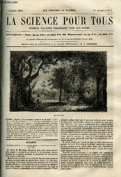 La science pour tous n 5 - La lumire zodiacale, La rpulsion astrale, Les cyclones des mers de l'Inde, L'ile de la Runion par J. de Cordemoy, Le vanillier par J. Rambosson, Occlusion pneumatique des plaies, Traitement des pulpes de betteraves