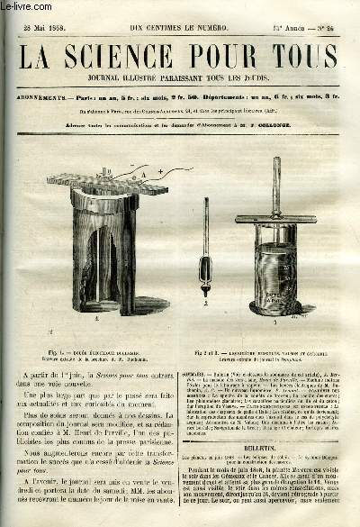 La science pour tous n 26 - Les plantes de juin 1868, Les clipses de soleil, Le systme Blguic pour la construction des navires, La maladie des vers a soie par Henri de Parville, Machine motrice Fowler pour le labourage a vapeur, Les boues