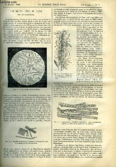 La science pour tous n 7 - Une goutte d'eau de Seine, vue au microscope par J. Girard, Salle du boulevard des capucines, voyages ariens, expriences et observations en ballon par Gaston Tissandier, Sorbonne, le progrs dans l'agriculture, Etat