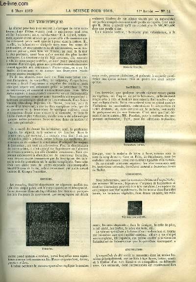La science pour tous n 14 - Les microscopiques par Dr Mary Durand, La pisciculture sans eau par Babinet, Optique de l'atmosphre par Achille Eyraud, Les pierres fines employes dans les arts par Henri Villain, Les toiles filantes dans l'atmosphre